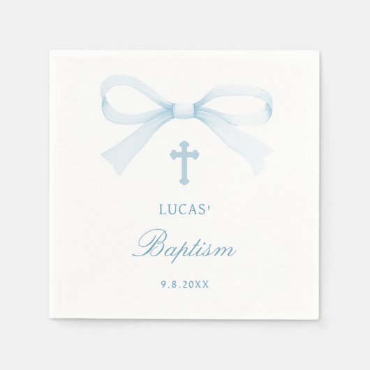 Watercolor Blue Bow Baptism Servet (Voorkant)