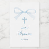 Watercolor Blue Bow Baptism Small Wijn Etiket (Enkel label)