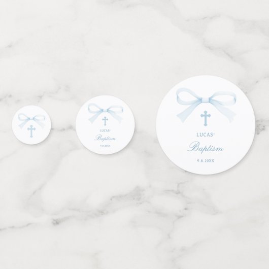 Watercolor Blue Bow Baptism Table Confetti (Achterkanten)