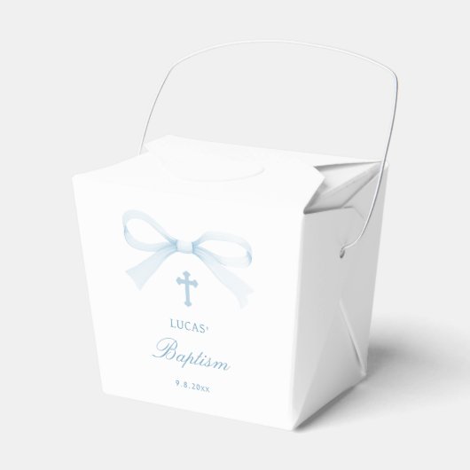Watercolor Blue Bow Baptism Take Out Bedankdoosjes (Voorkant Zijde)