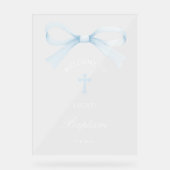 Watercolor Blue Bow Baptism Welcome Acryl Bord (Voorkant)
