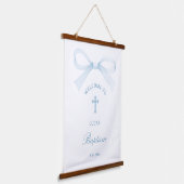 Watercolor Blue Bow Baptism Welcome Hangend Wandkleed (Gebogen)