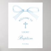 Watercolor Blue Bow Baptism Welcome Poster (Voorkant)
