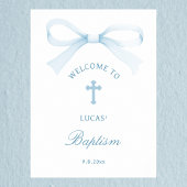Watercolor Blue Bow Baptism Welcome Poster