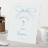 Watercolor Blue Bow Baptism Welcome Reclamebord Met Voetstuk (Insitu)
