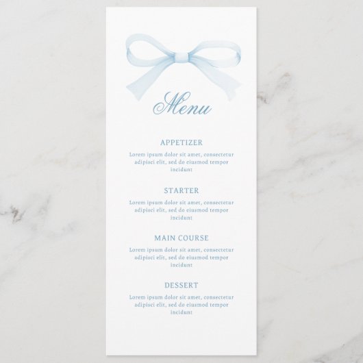 Watercolor Blue Bow Classic Menu (Voorkant)