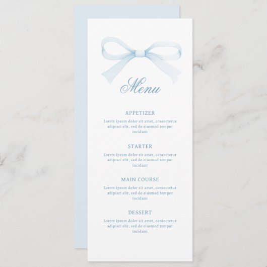 Watercolor Blue Bow Classic Menu (Voorkant / Achterkant)