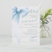 Watercolor Blue Bow Oh Boy! Baby Shower Kaart (Staand voorkant)