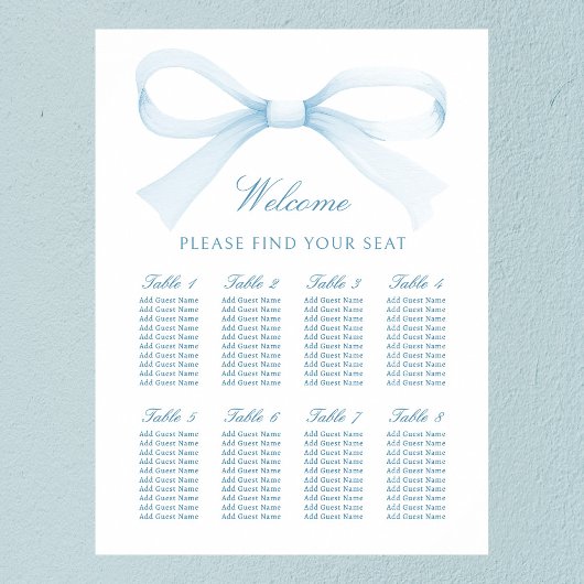 Watercolor Blue Bow Seating Chart Poster