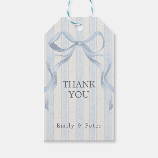 Watercolor Blue Bow Thank You Cadeaulabel (Voorkant)