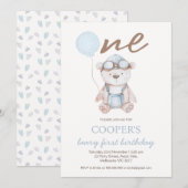 Watercolor Blue Brown Beary First Birthday  Kaart (Voorkant / Achterkant)