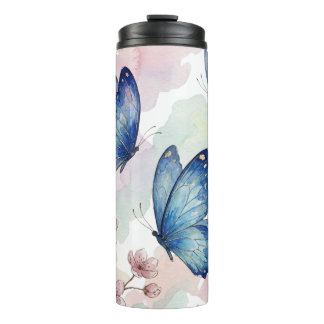 Watercolor Blue Butterflies Mug Design – Elegant Thermosbeker