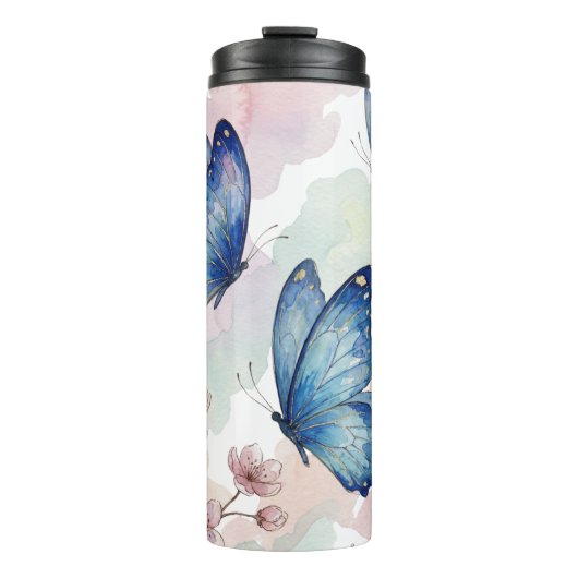 Watercolor Blue Butterflies Mug Design – Elegant Thermosbeker (Voorkant)