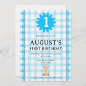 Watercolor Blue Check Koala Birthday Invitation Kaart (Voorkant / Achterkant)