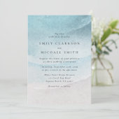 Watercolor Blue Coastal Beach Wedding Invitation Aankondiging (Staand voorkant)