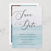 Watercolor Blue Coastal Wedding | Romantic Beach Save The Date (Voorkant / Achterkant)