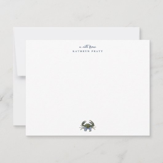 Watercolor Blue Crab Classic Personalized Notitiekaartje (Voorkant)
