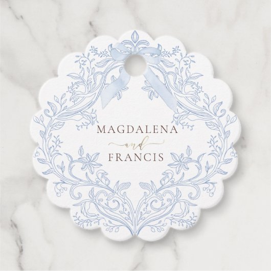  watercolor blue crest wedding bedankjes labels (Voorkant)