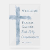 watercolor blue cross First Communion  Acryl Bord (Voorkant)
