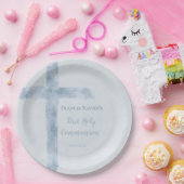 watercolor blue cross  First Communion  Papieren Bordje (Feest)