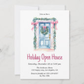 Watercolor Blue Door Holiday Open House Christmas Kaart (Voorkant)