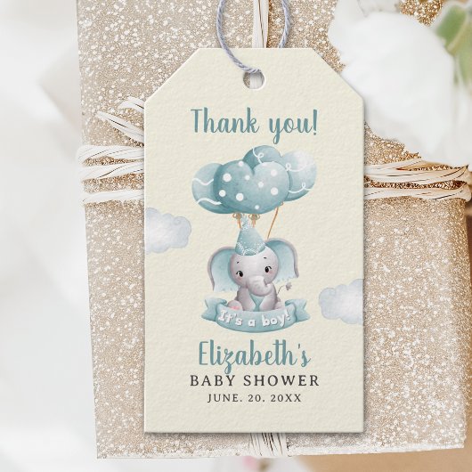 Watercolor Blue Elephant Baby Shower  Cadeaulabel