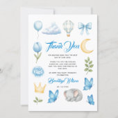 Watercolor Blue Elephant | Boy’s Baby Shower Bedankkaart (Voorkant)