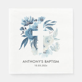 watercolor blue floral baptism servet