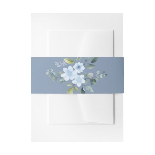 Watercolor Blue Floral  Uitnodigingen Wikkel (Voorkant Voorbeeld)