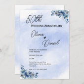 Watercolor Blue Floral Wedding Anniversary  Kaart (Voorkant / Achterkant)
