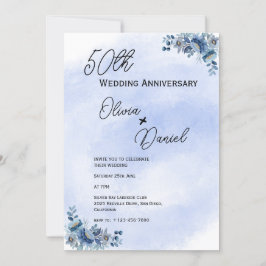 Watercolor Blue Floral Wedding Anniversary  Kaart