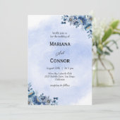 Watercolor Blue Floral Wedding Invitation Kaart (Staand voorkant)