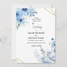 Watercolor blue floral Wedding Invitation