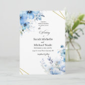 Watercolor blue floral Wedding Invitation Kaart (Staand voorkant)