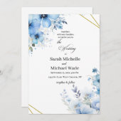 Watercolor blue floral Wedding Invitation Kaart (Voorkant / Achterkant)