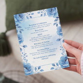 Watercolor Blue Floral Wedding Invitation Kaart