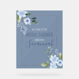Watercolor Blue Floral Wedding Shower Welcome Acryl Bord