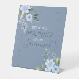 Watercolor Blue Floral Wedding Shower Welcome Reclamebord Met Voetstuk