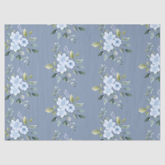 Watercolor Blue Floral Wedding Wrapping Paper  Tissuepapier (Voorkant)