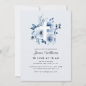 Watercolor blue florals Baptism invitation Kaart (Voorkant)