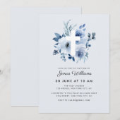 Watercolor blue florals Baptism invitation Kaart (Voorkant / Achterkant)