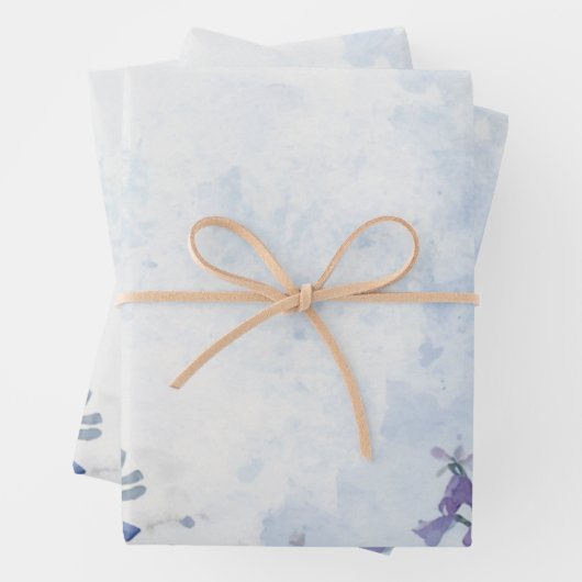 Watercolor Blue Flower Wrapping Paper Flat Sheets (In situ)