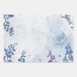 Watercolor Blue Flower Wrapping Paper Flat Sheets