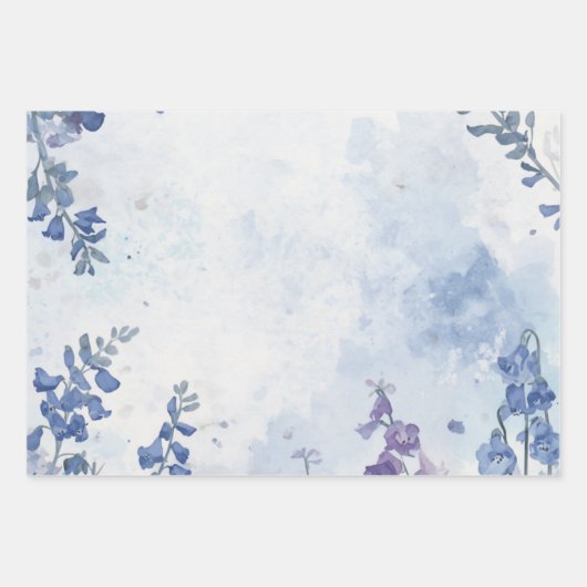Watercolor Blue Flower Wrapping Paper Flat Sheets (Voorkant)