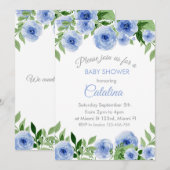 Watercolor Blue Flowers Baby Shower Invitation Kaart (Voorkant / Achterkant)