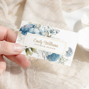 Watercolor Blue Flowers Business Card Visitekaartje