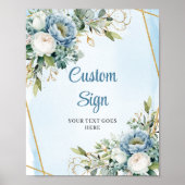Watercolor Blue Gold Glitter Greenery Wedding Sign Poster (Voorkant)