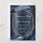 Watercolor Blue Gold Marble Graduation Party Kaart (Voorkant)