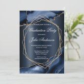 Watercolor Blue Gold Marble Graduation Party Kaart (Staand voorkant)