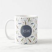 Watercolor Blue Green Golf Pattern Monogram Mug Koffiemok (Links)